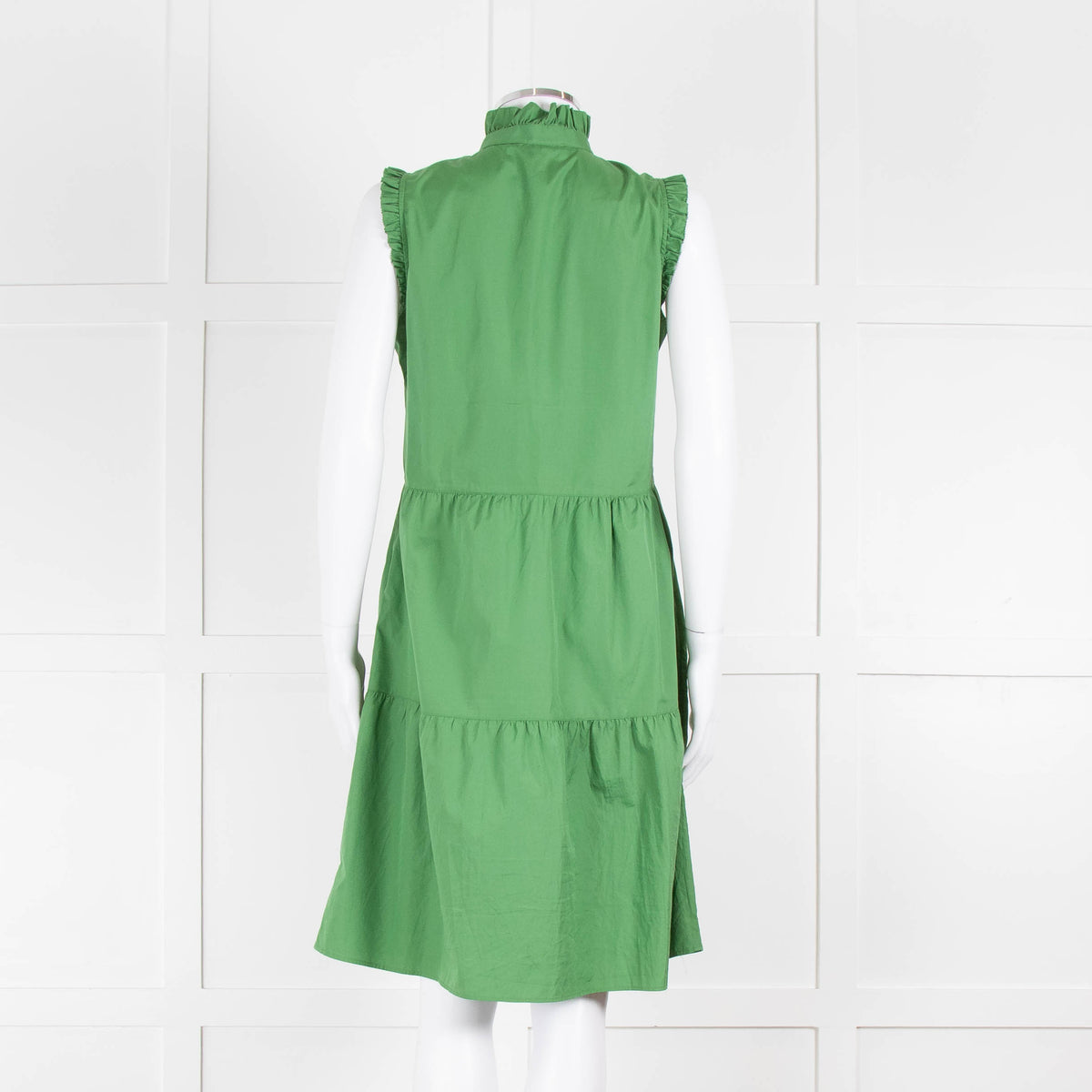 0039 Italy Green Cotton Ruffle Trim Shift Dress