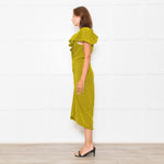 Bimba Y Lola Yellow Black Check One Off Shoulder Frill Detail Midi Dress