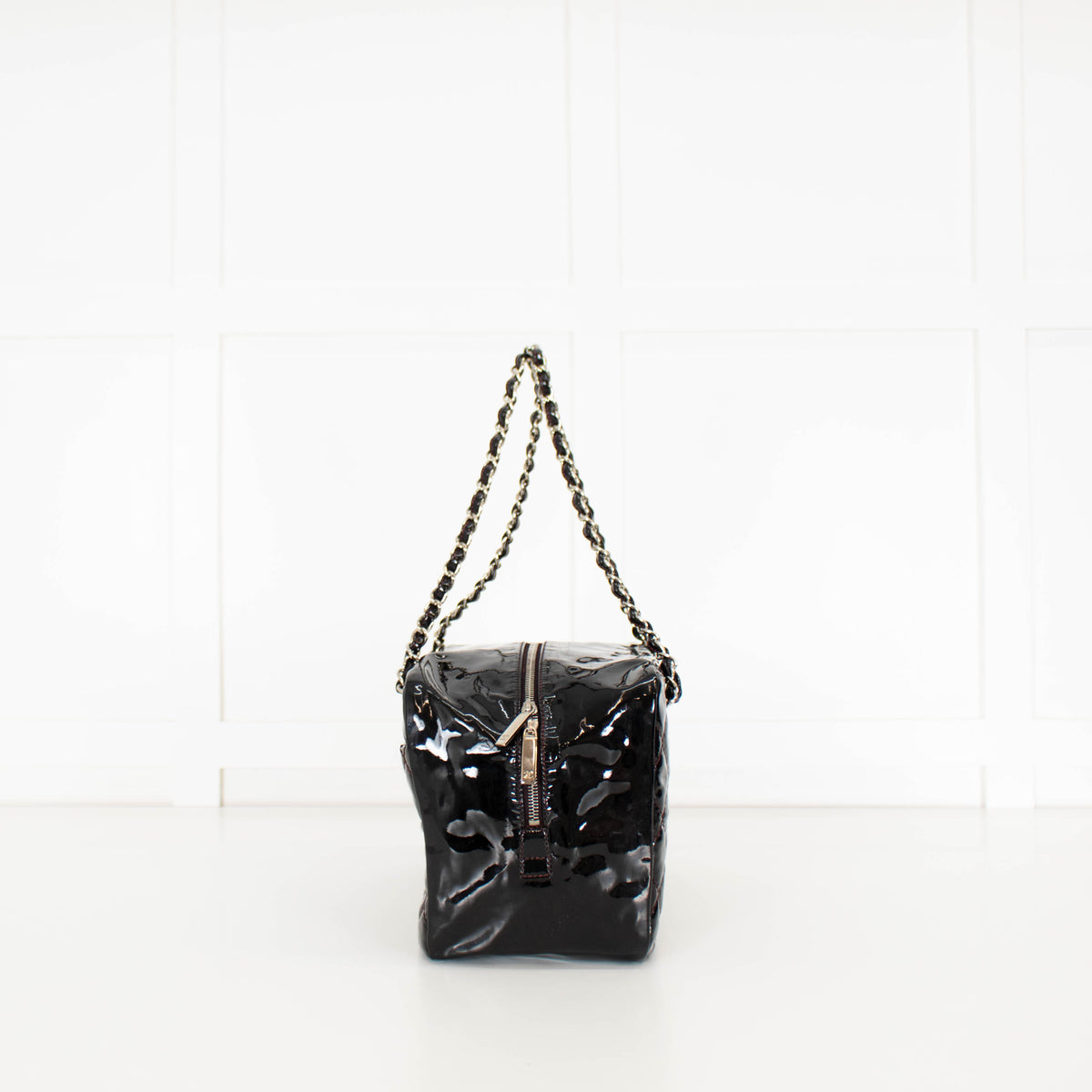 Chanel Black Patent Shopper with Red Stitching