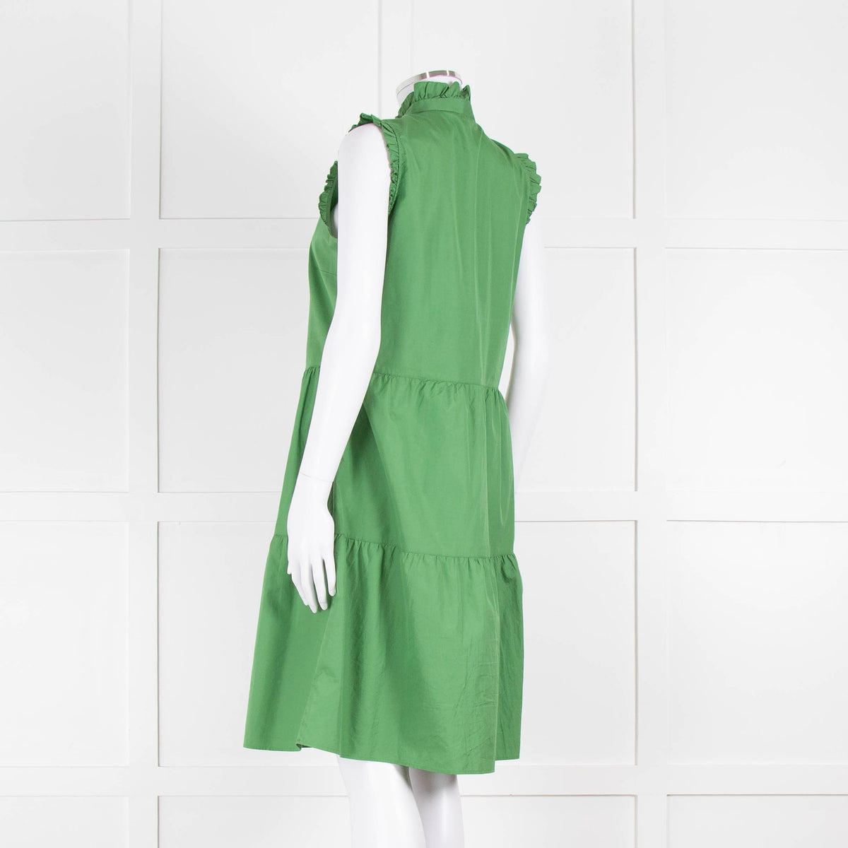 0039 Italy Green Cotton Ruffle Trim Shift Dress