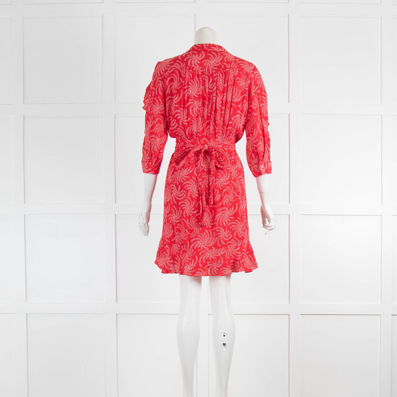 Ba&sh Red Floral Print Frill Detail Wrap Mini Dress