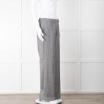 Pure Cashmere Black White Micro Hounds Tooth Wool Blend Trousers