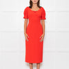 Emilia Wickstead Red High Waisted Fitted Short Sleeve Dress
