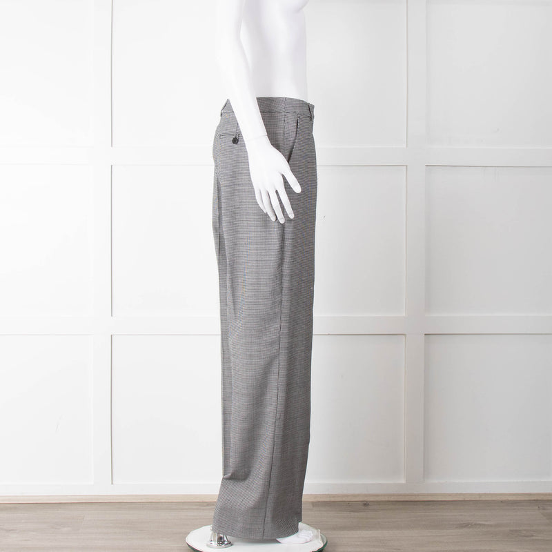 Pure Cashmere Black White Micro Hounds Tooth Wool Blend Trousers
