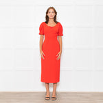 Emilia Wickstead Red High Waisted Fitted Short Sleeve Dress