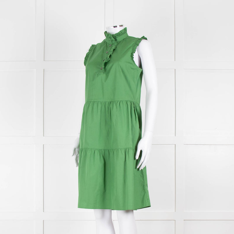 0039 Italy Green Cotton Ruffle Trim Shift Dress