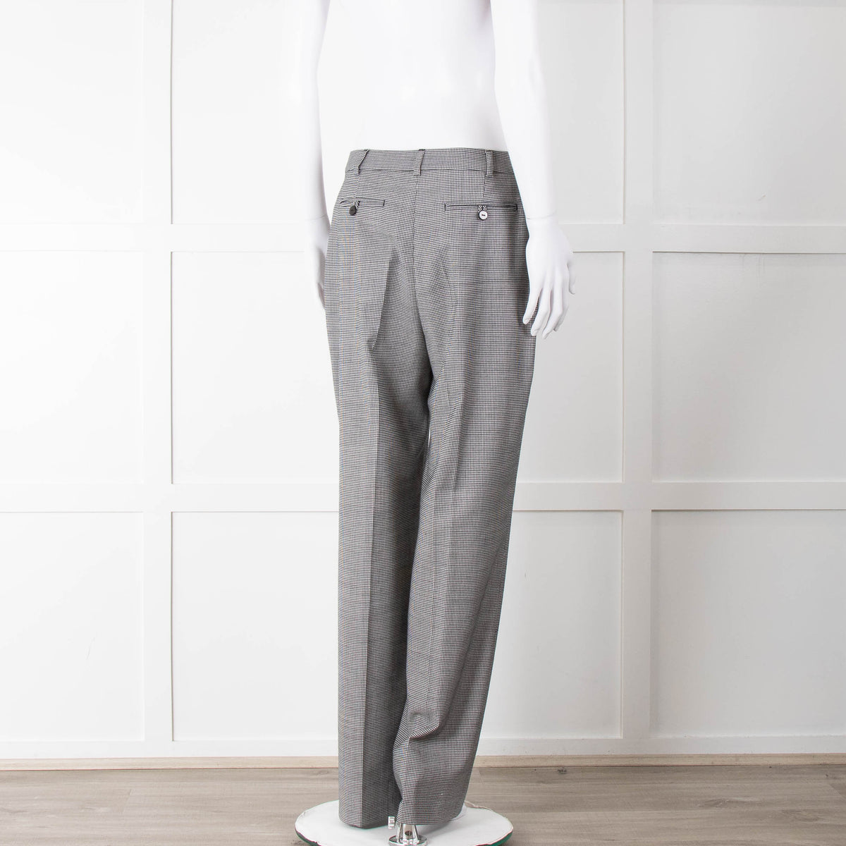 Pure Cashmere Black White Micro Hounds Tooth Wool Blend Trousers