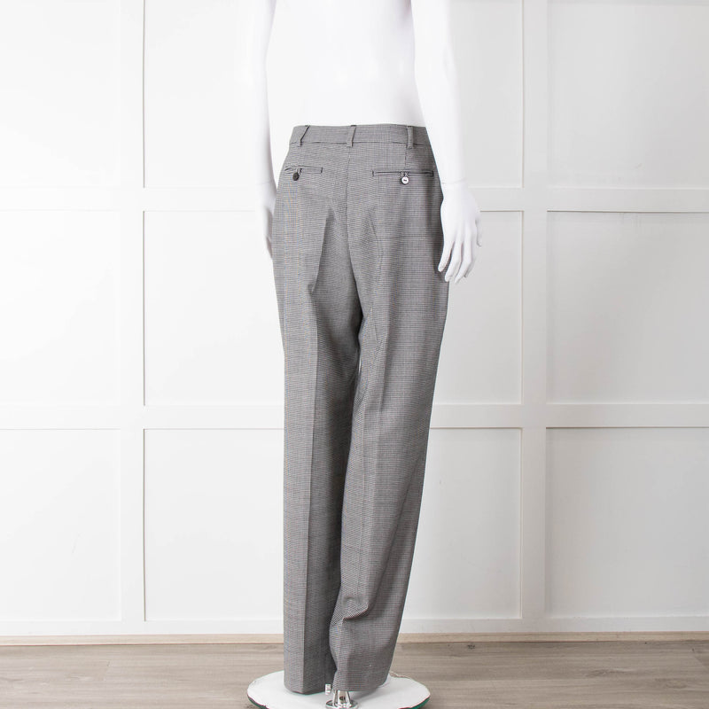 Pure Cashmere Black White Micro Hounds Tooth Wool Blend Trousers