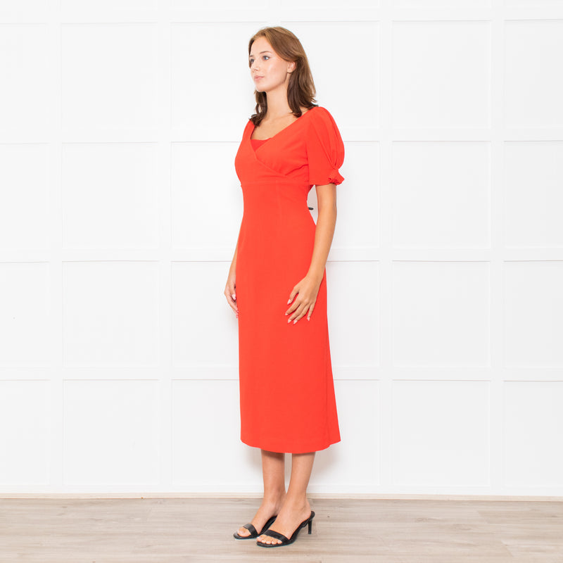 Emilia Wickstead Red High Waisted Fitted Short Sleeve Dress