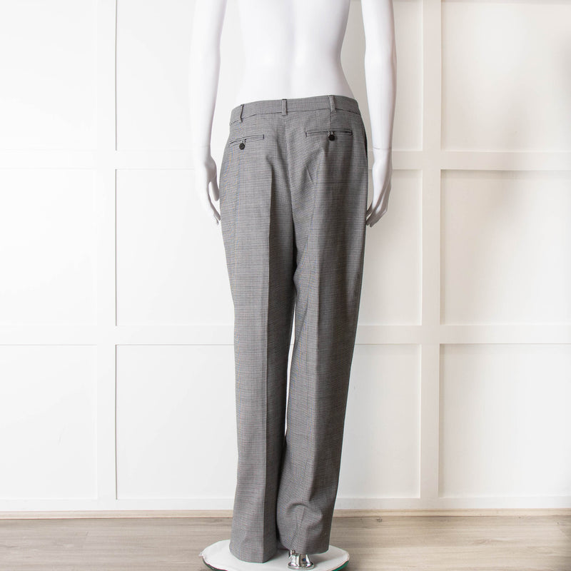 Pure Cashmere Black White Micro Hounds Tooth Wool Blend Trousers