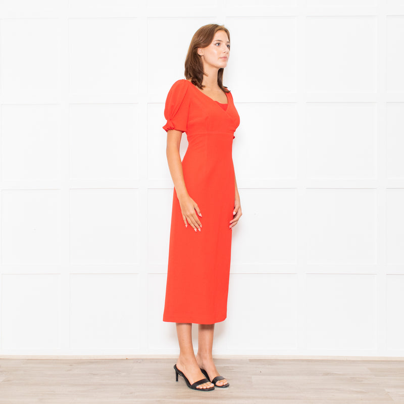 Emilia Wickstead Red High Waisted Fitted Short Sleeve Dress