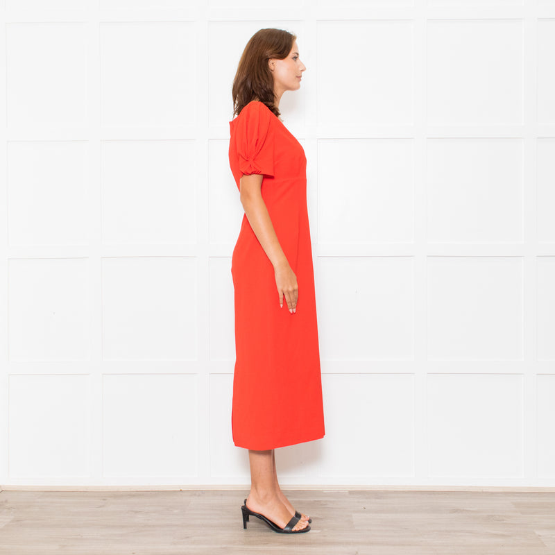 Emilia Wickstead Red High Waisted Fitted Short Sleeve Dress