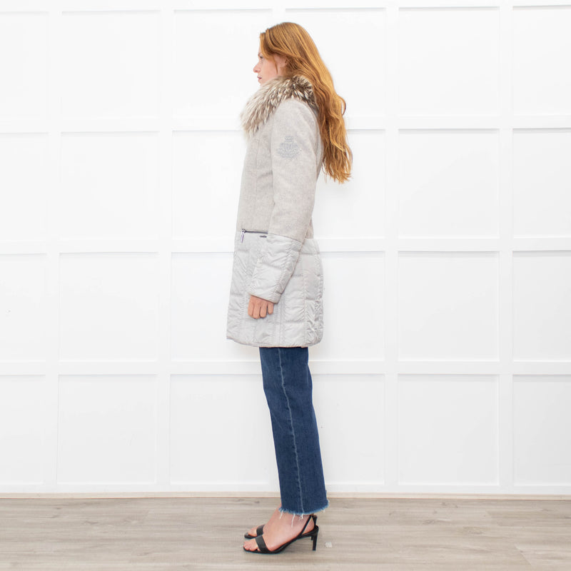 Airfield Light Grey Wool Quilted Fur Trim Coat