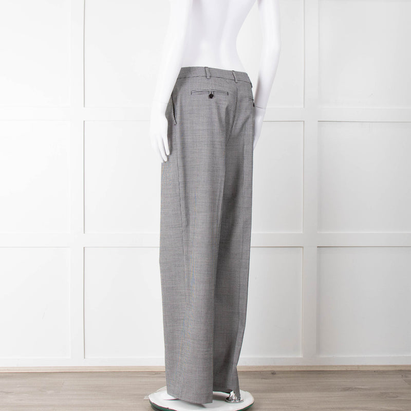 Pure Cashmere Black White Micro Hounds Tooth Wool Blend Trousers
