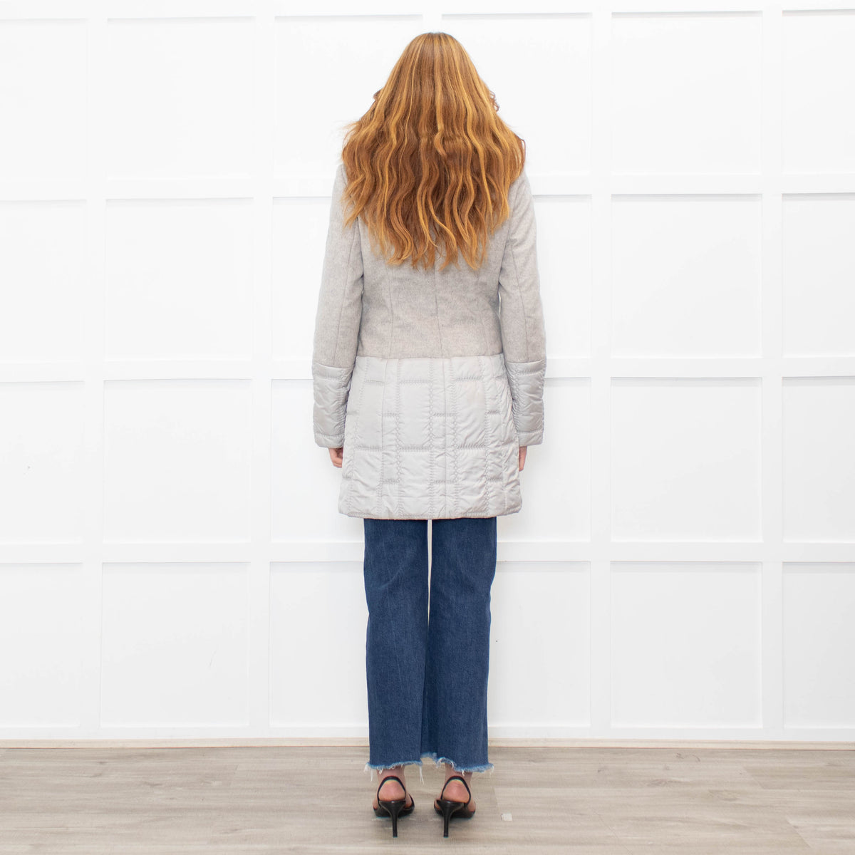 Airfield Light Grey Wool Quilted Fur Trim Coat