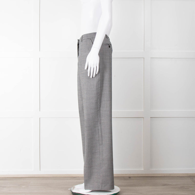 Pure Cashmere Black White Micro Hounds Tooth Wool Blend Trousers