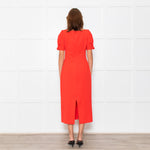 Emilia Wickstead Red High Waisted Fitted Short Sleeve Dress