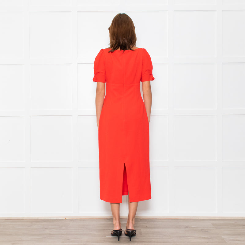 Emilia Wickstead Red High Waisted Fitted Short Sleeve Dress