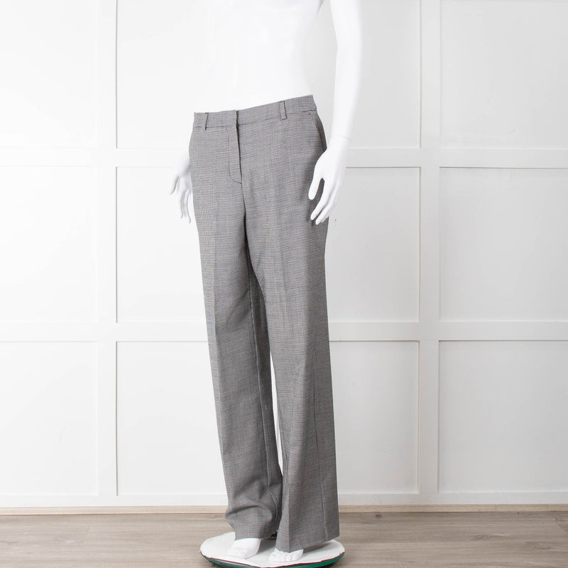 Pure Cashmere Black White Micro Hounds Tooth Wool Blend Trousers