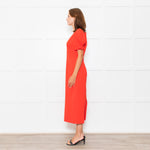 Emilia Wickstead Red High Waisted Fitted Short Sleeve Dress
