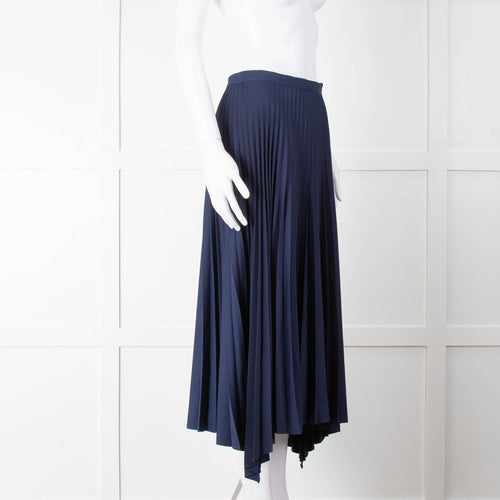 Theory Navy Blue Pleated Midi Skirt