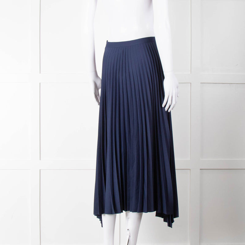 Theory Navy Blue Pleated Midi Skirt