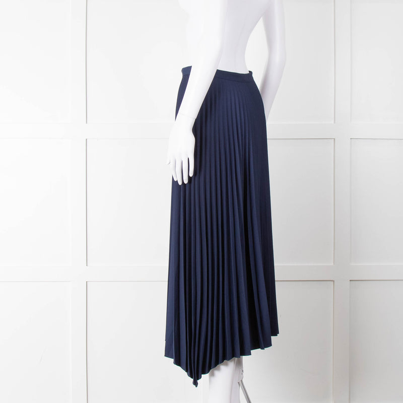 Theory Navy Blue Pleated Midi Skirt