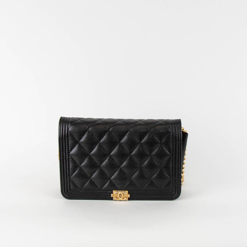 Chanel Black Caviar Boy Wallet On The Chain Bag