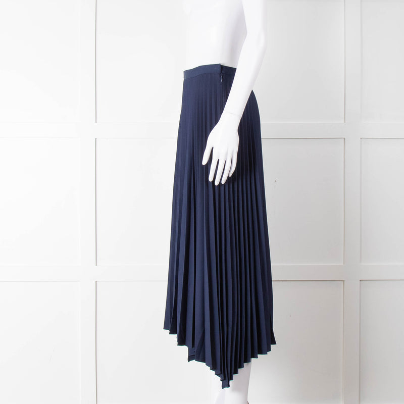 Theory Navy Blue Pleated Midi Skirt