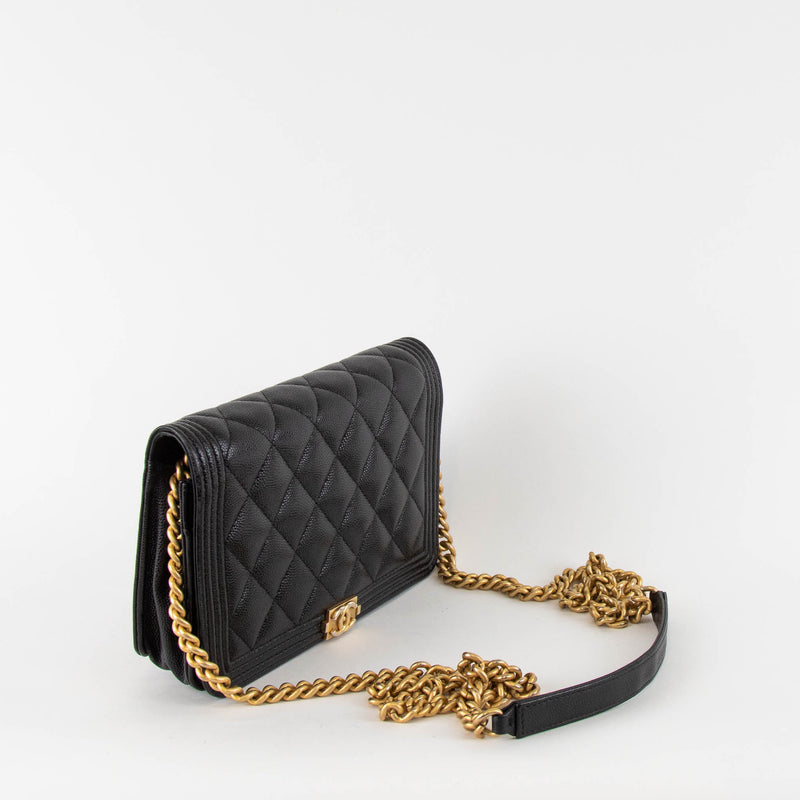 Chanel Black Caviar Boy Wallet On The Chain Bag
