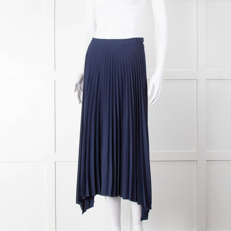 Theory Navy Blue Pleated Midi Skirt