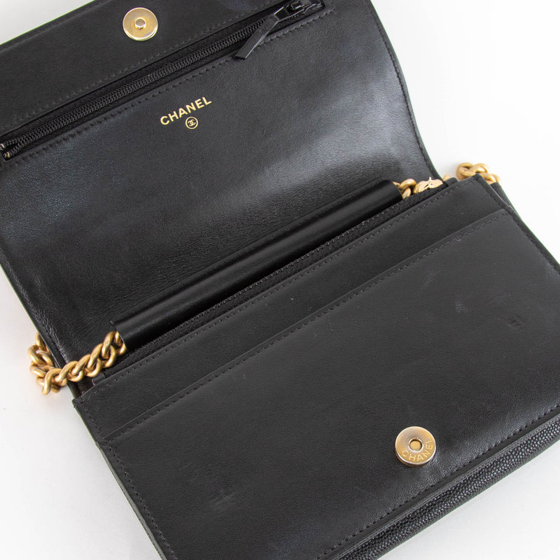 Chanel Black Caviar Boy Wallet On The Chain Bag