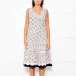 Oscar De La Renta Cream Black Flower Print Tiered Dress