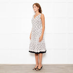 Oscar De La Renta Cream Black Flower Print Tiered Dress
