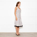 Oscar De La Renta Cream Black Flower Print Tiered Dress