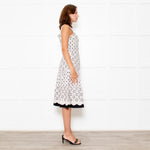 Oscar De La Renta Cream Black Flower Print Tiered Dress