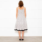 Oscar De La Renta Cream Black Flower Print Tiered Dress