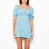 Faithfull The Brand Blue Yellow Rose Smocked Waist Mini Dress