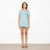 Faithfull The Brand Blue Yellow Rose Smocked Waist Mini Dress