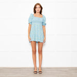 Faithfull The Brand Blue Yellow Rose Smocked Waist Mini Dress