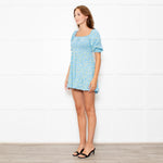 Faithfull The Brand Blue Yellow Rose Smocked Waist Mini Dress