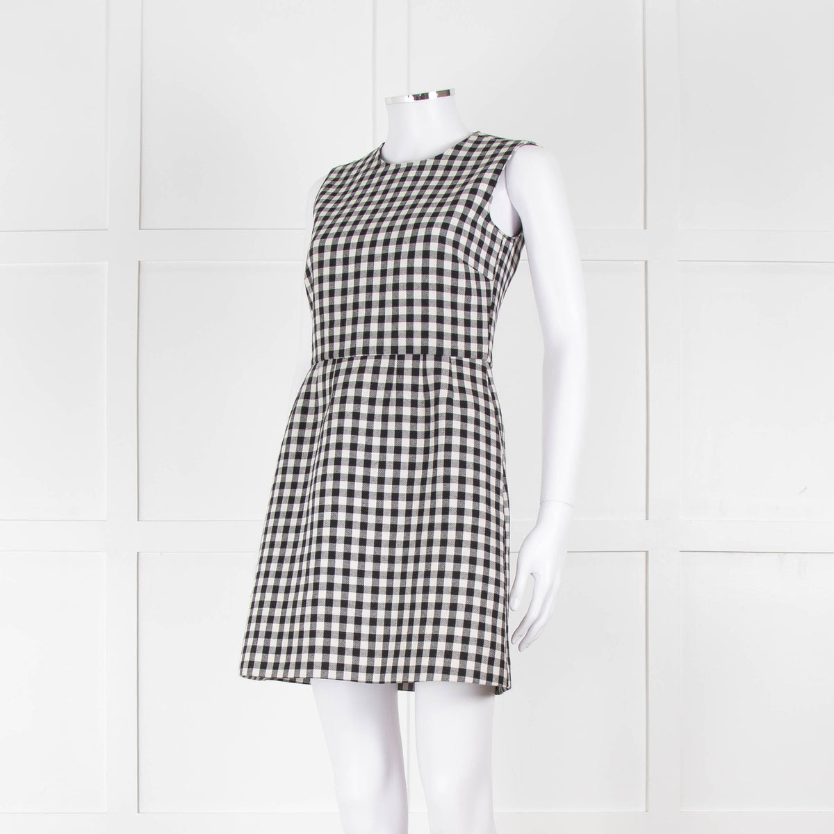 Red Valentino Black & White Gingham Sleeveless Mini Dress