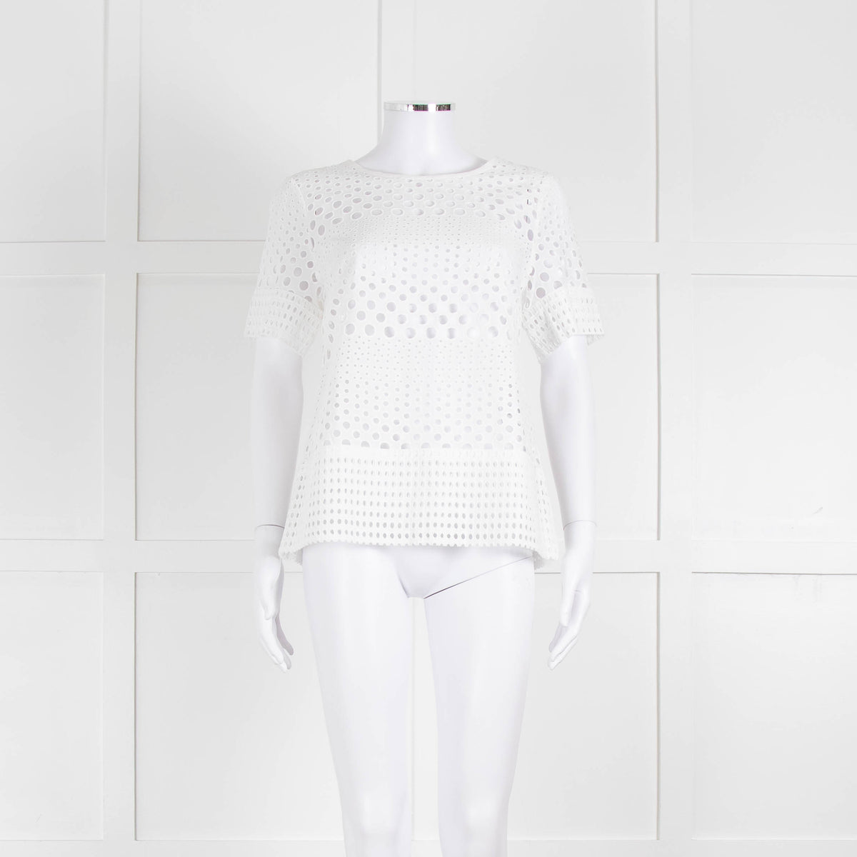 Michael Kors White Lazer Cut Short Sleeve Top