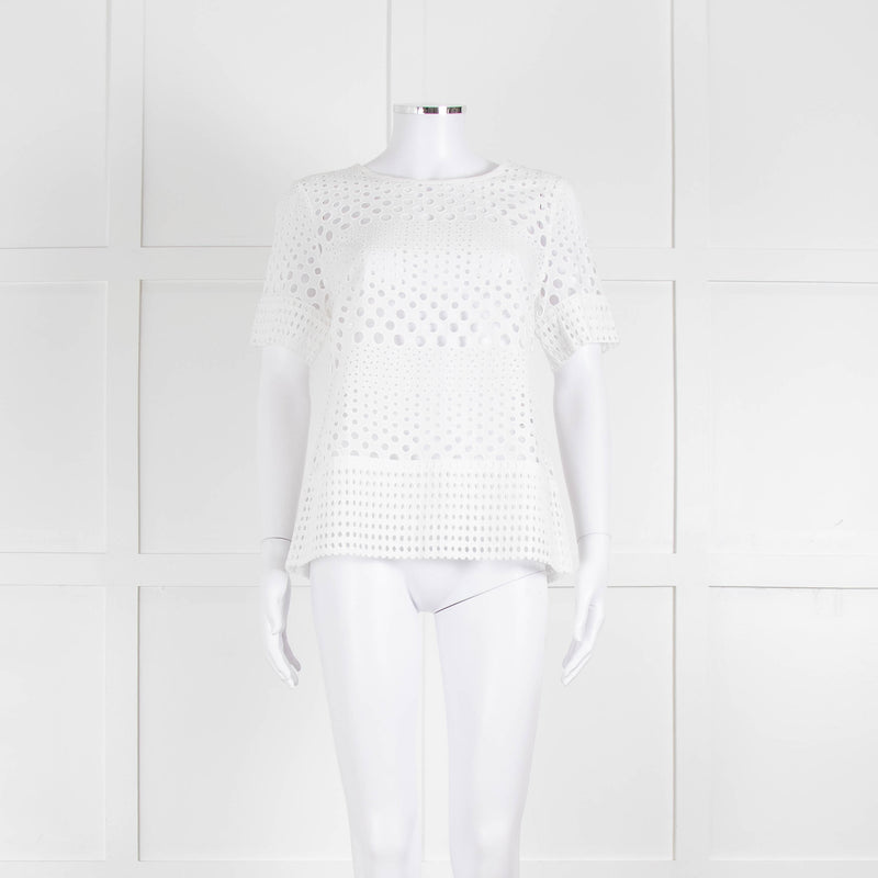 Michael Kors White Lazer Cut Short Sleeve Top
