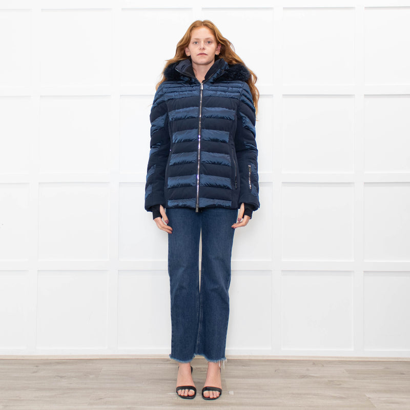 Toni Sailer Navy Blue Fur Trim Hood Ski Jacket