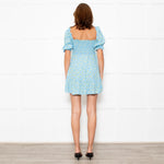 Faithfull The Brand Blue Yellow Rose Smocked Waist Mini Dress