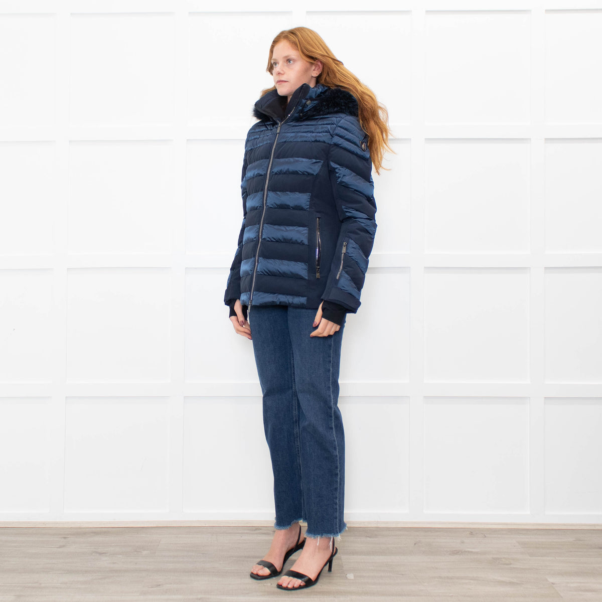 Toni Sailer Navy Blue Fur Trim Hood Ski Jacket