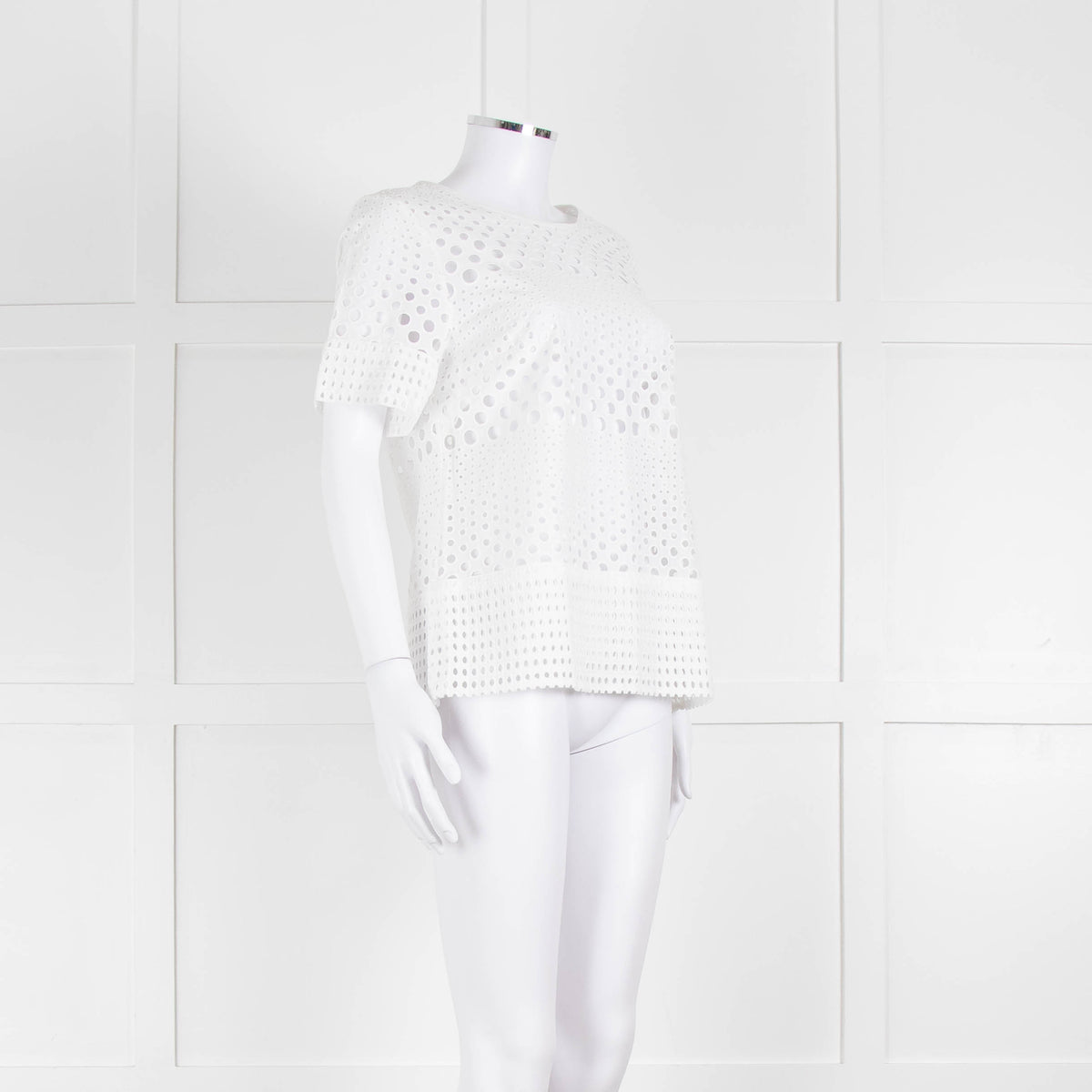 Michael Kors White Lazer Cut Short Sleeve Top