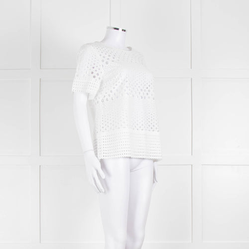Michael Kors White Lazer Cut Short Sleeve Top