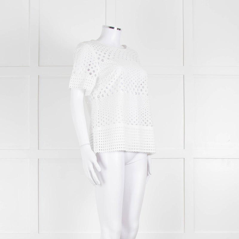 Michael Kors White Lazer Cut Short Sleeve Top